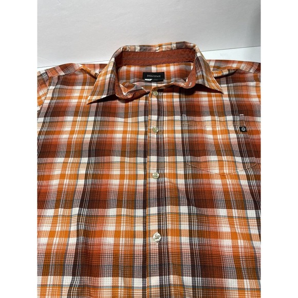 Marmot Short Sleeve Button Up Shirt Mens‎ Large Orange - Picture 1 of 8